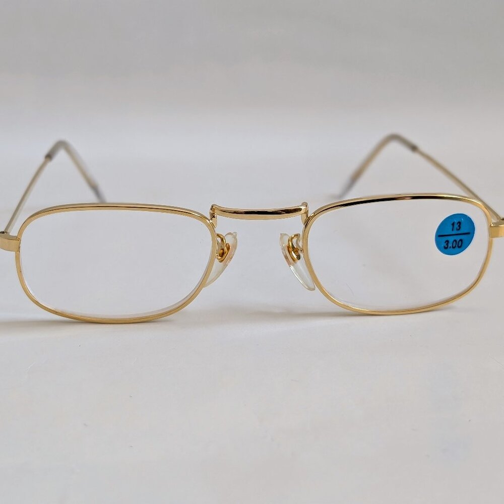 NWT Vintage 90's Rectangle Metal Half Frame Reading Glasses (S. Gold)